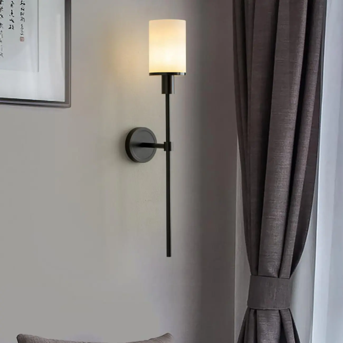 Modern Round Stone Wall Sconce with LED Light for Living Room | homeyfad