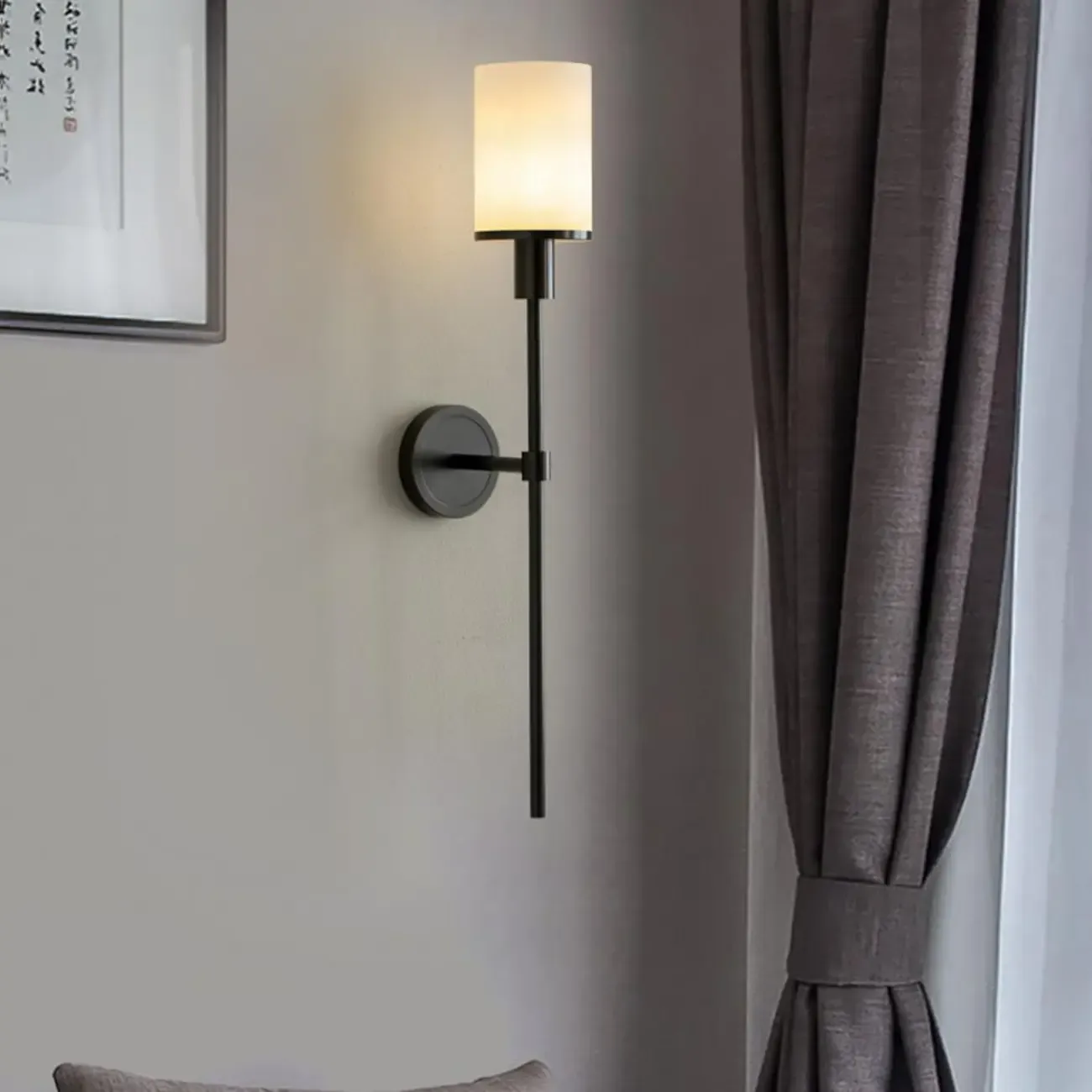 Modern Round Stone Wall Sconce with LED Light for Living Room