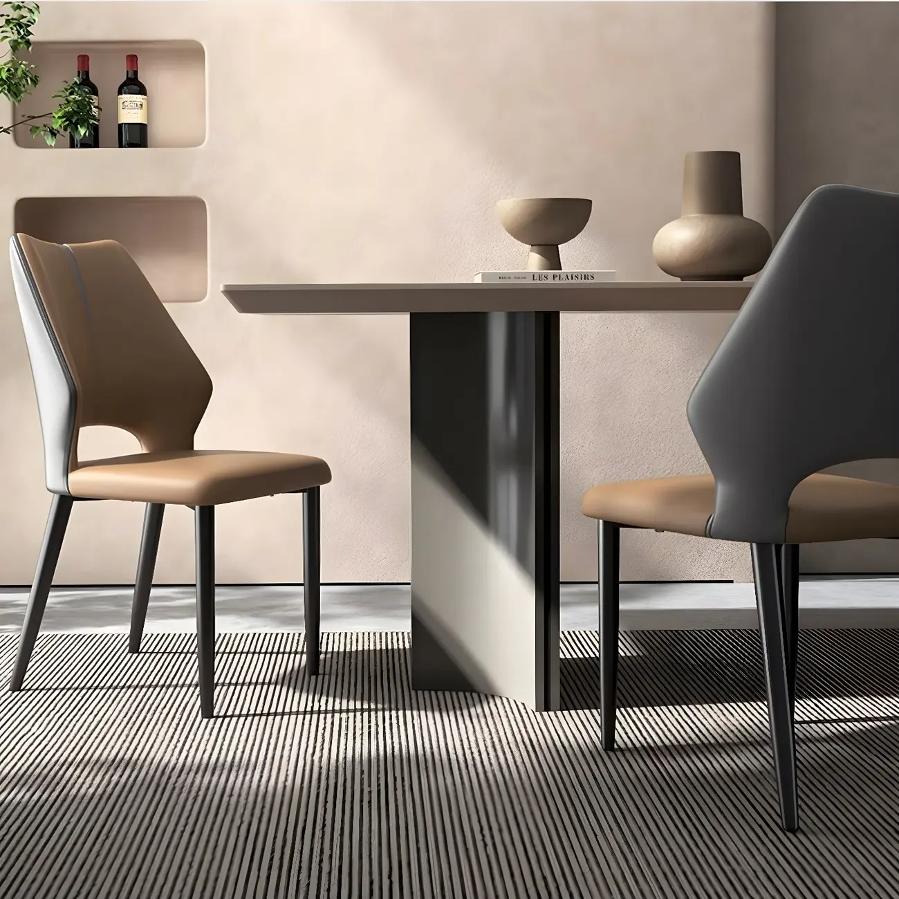 Curved Back Faux Leather Brown Side Dining Chair Image - 1 | homeyfad