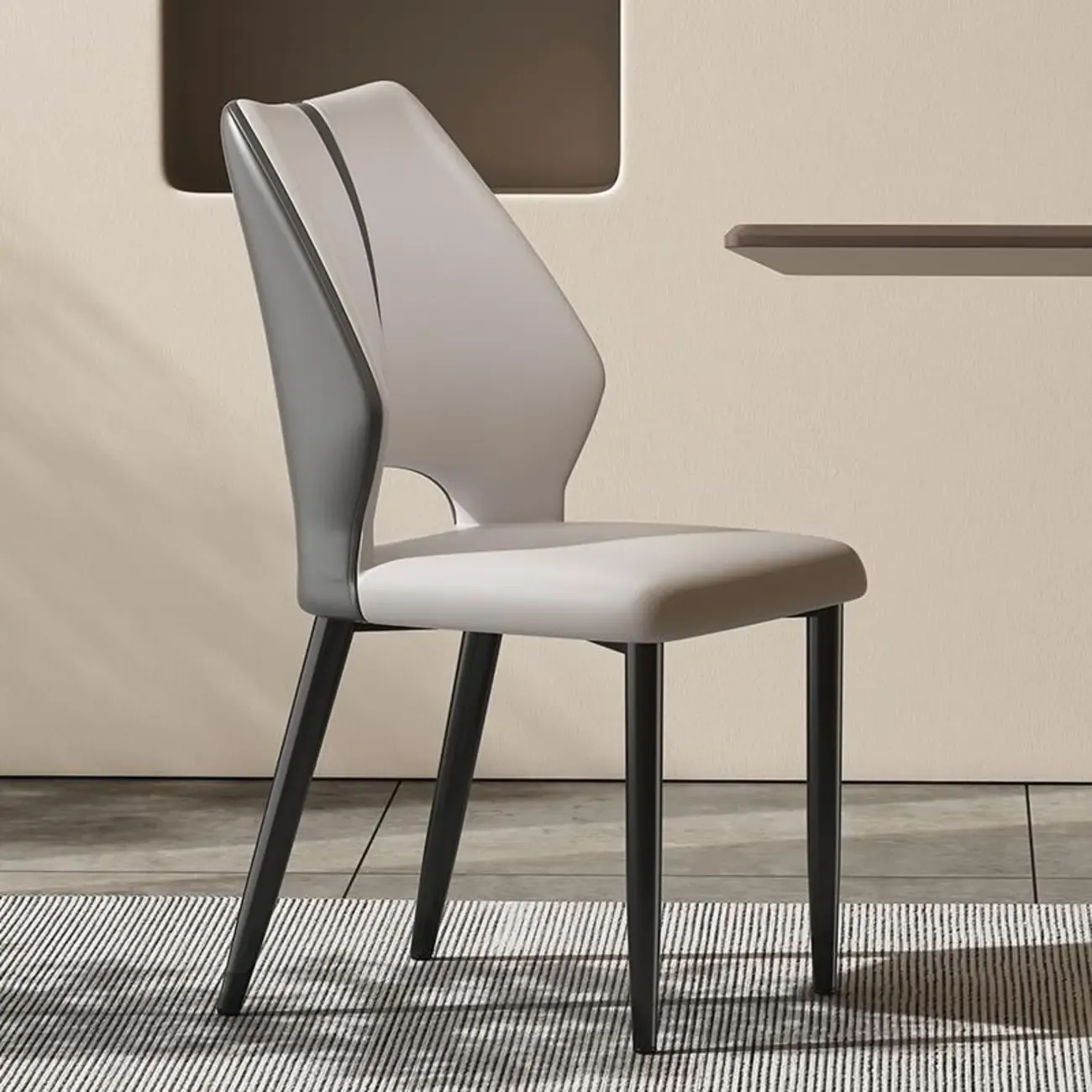 Curved Back Faux Leather Brown Side Dining Chair Image - 3