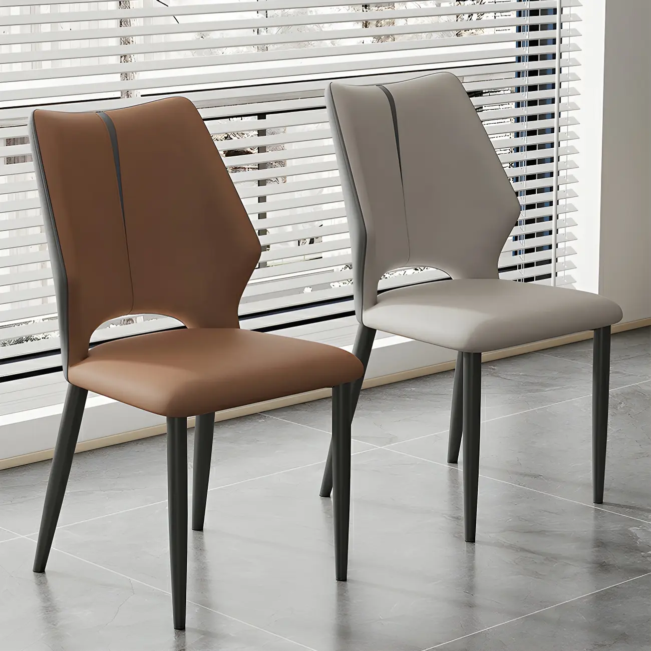 Curved Back Faux Leather Brown Side Dining Chair Image - 4 | homeyfad