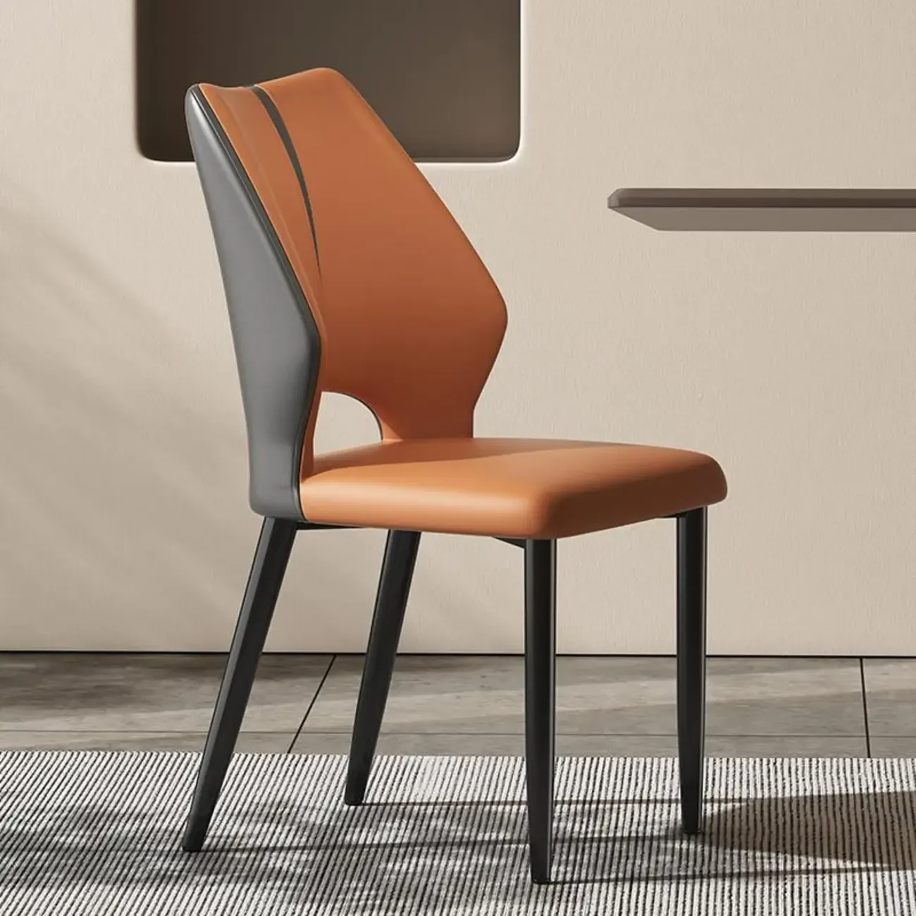 Curved Back Faux Leather Brown Side Dining Chair Image - 5