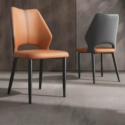 Curved Back Faux Leather Brown Side Dining Chair Image - 6