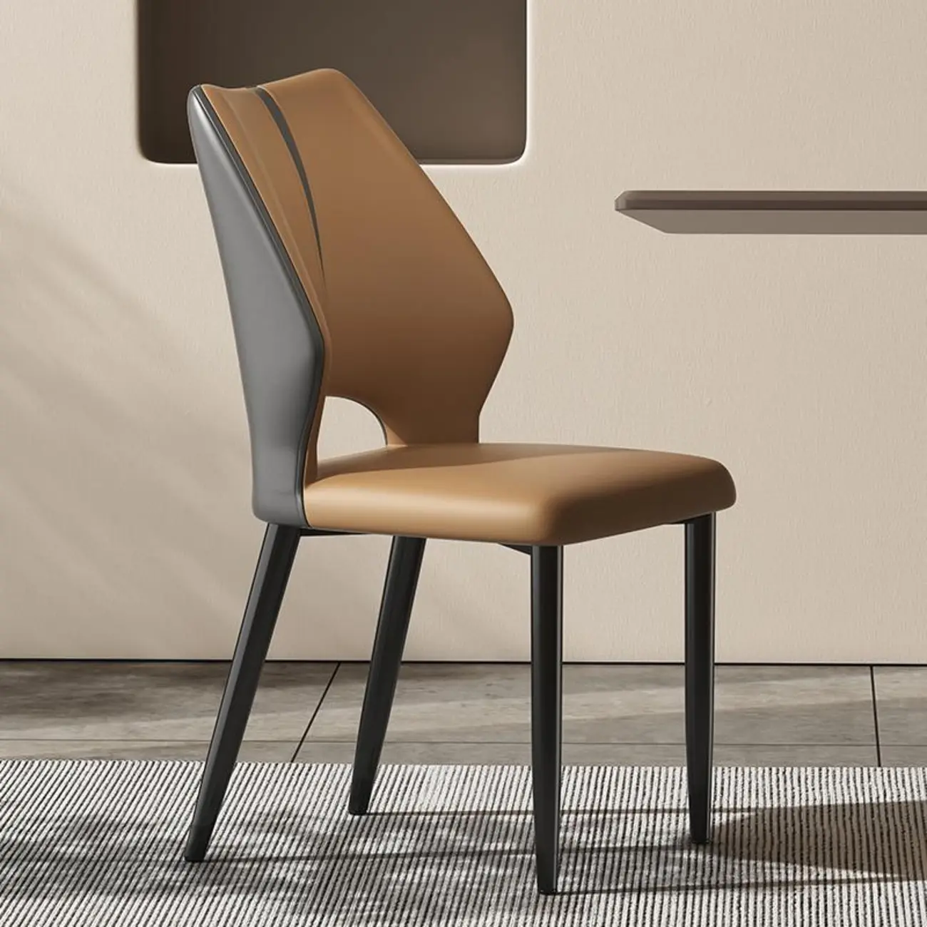 Curved Back Faux Leather Brown Side Dining Chair Image - 7 | homeyfad