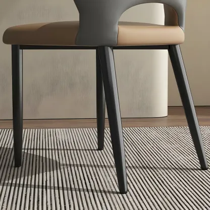 Curved Back Faux Leather Brown Side Dining Chair Image - 13