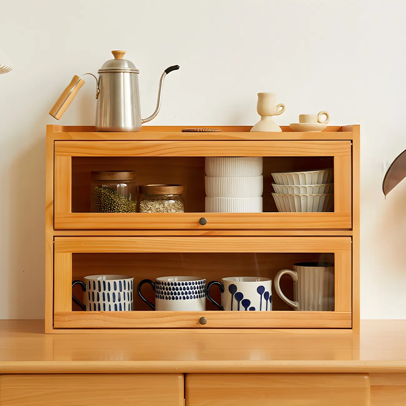Wooden Tabletop Glass Display Cabinet for Kitchen Decor Image - 1 | homeyfad