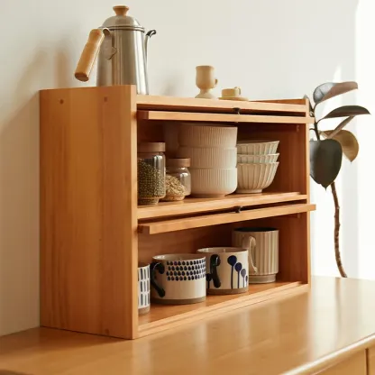 Wooden Tabletop Glass Display Cabinet for Kitchen Decor Image - 3