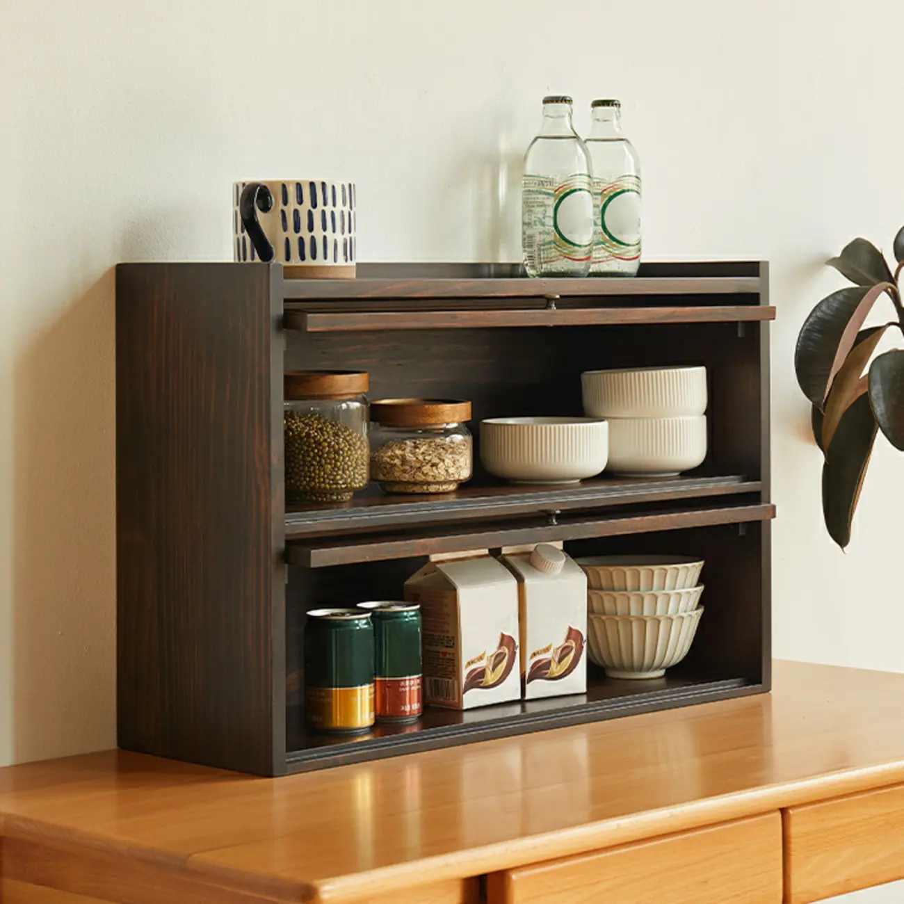 Wooden Tabletop Glass Display Cabinet for Kitchen Decor Image - 5 | homeyfad