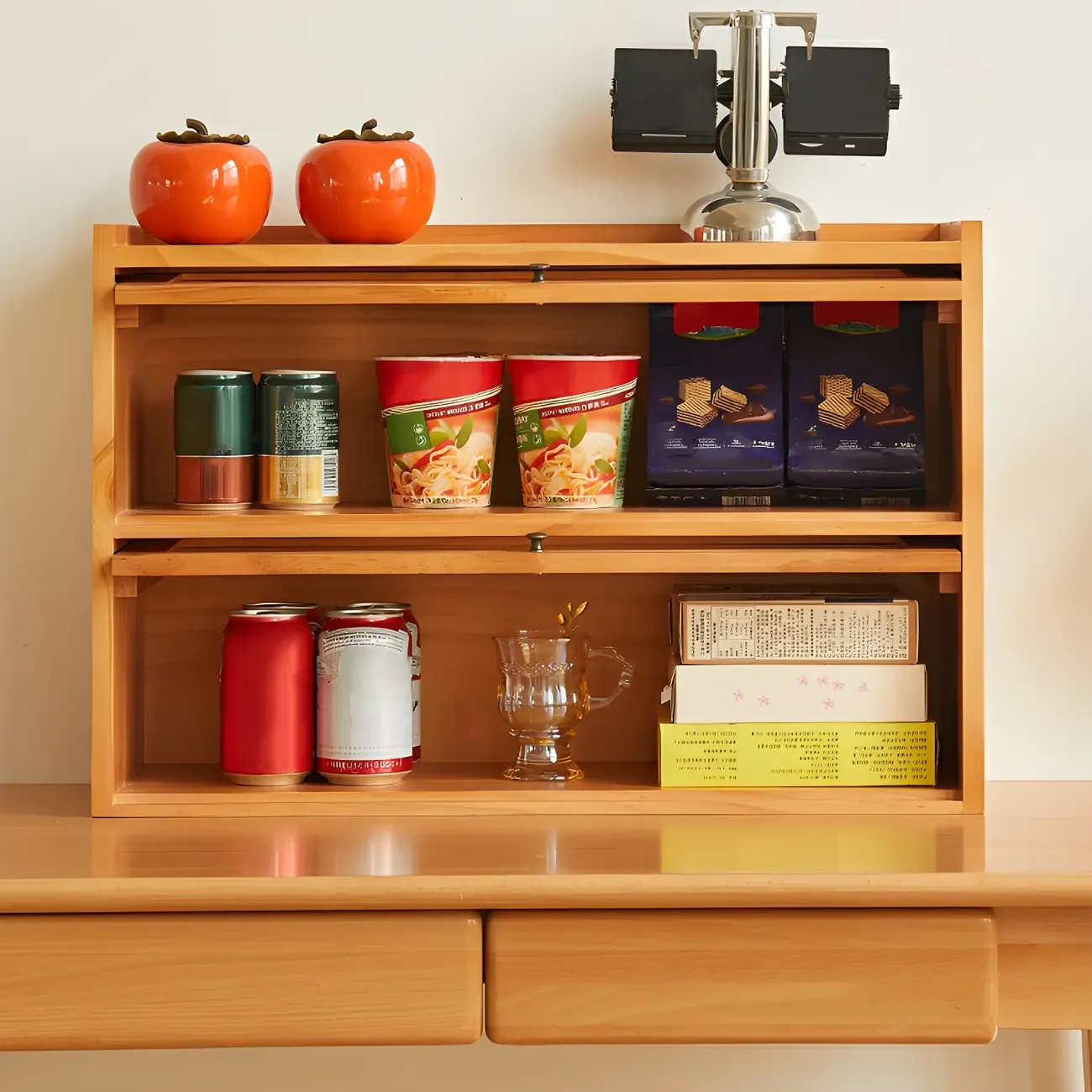 Wooden Tabletop Glass Display Cabinet for Kitchen Decor Image - 8