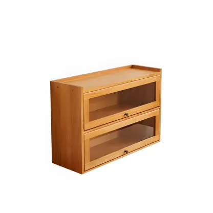 Wooden Tabletop Glass Display Cabinet for Kitchen Decor Image - 9