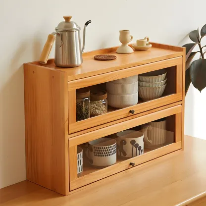 Wooden Tabletop Glass Display Cabinet for Kitchen Decor Image - 11