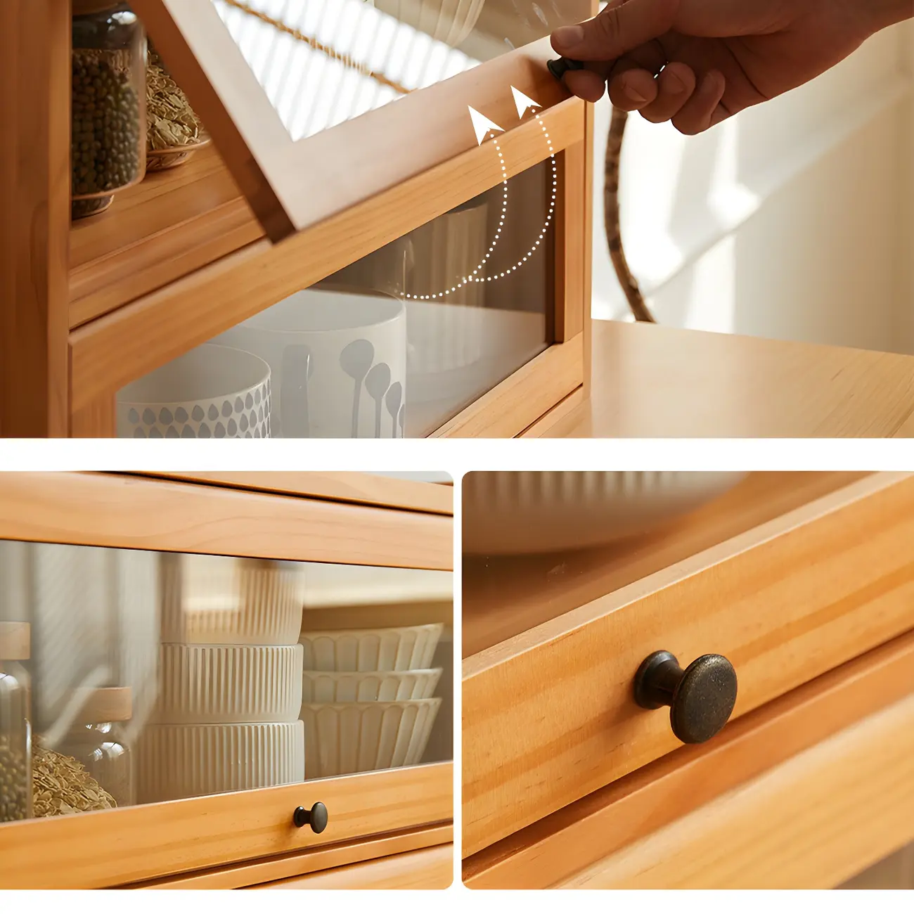 Wooden Tabletop Glass Display Cabinet for Kitchen Decor Image - 16 | homeyfad