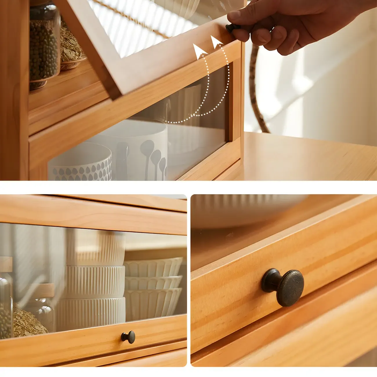 Wooden Tabletop Glass Display Cabinet for Kitchen Decor Image - 16