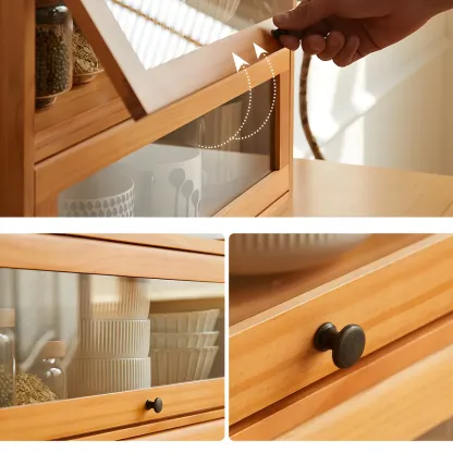 Wooden Tabletop Glass Display Cabinet for Kitchen Decor Image - 16