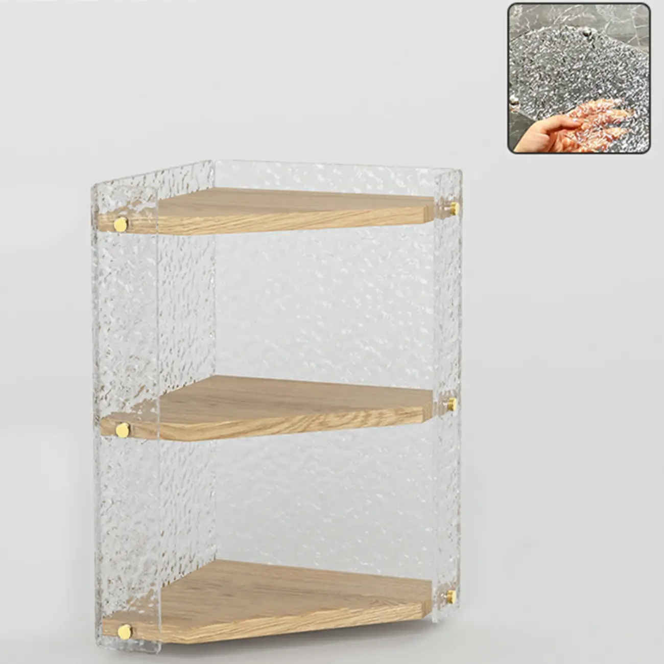 Modern Acrylic Natural Wood Open Shelves Corner Cabinet Image - 4 | homeyfad
