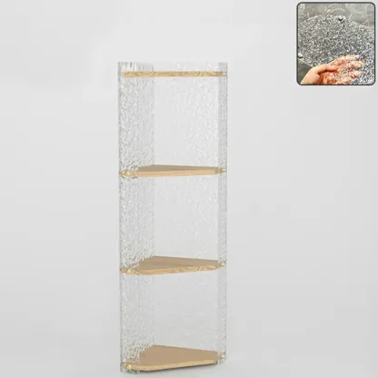 Modern Acrylic Natural Wood Open Shelves Corner Cabinet Image - 5