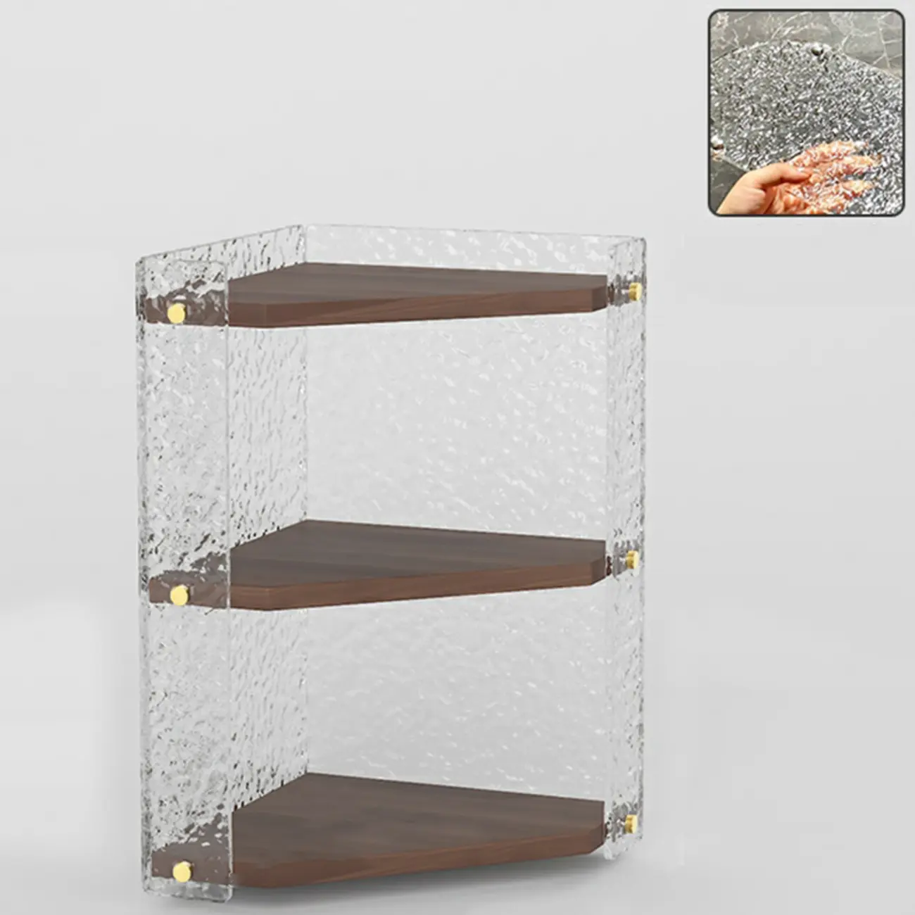 Modern Acrylic Natural Wood Open Shelves Corner Cabinet Image - 6 | homeyfad