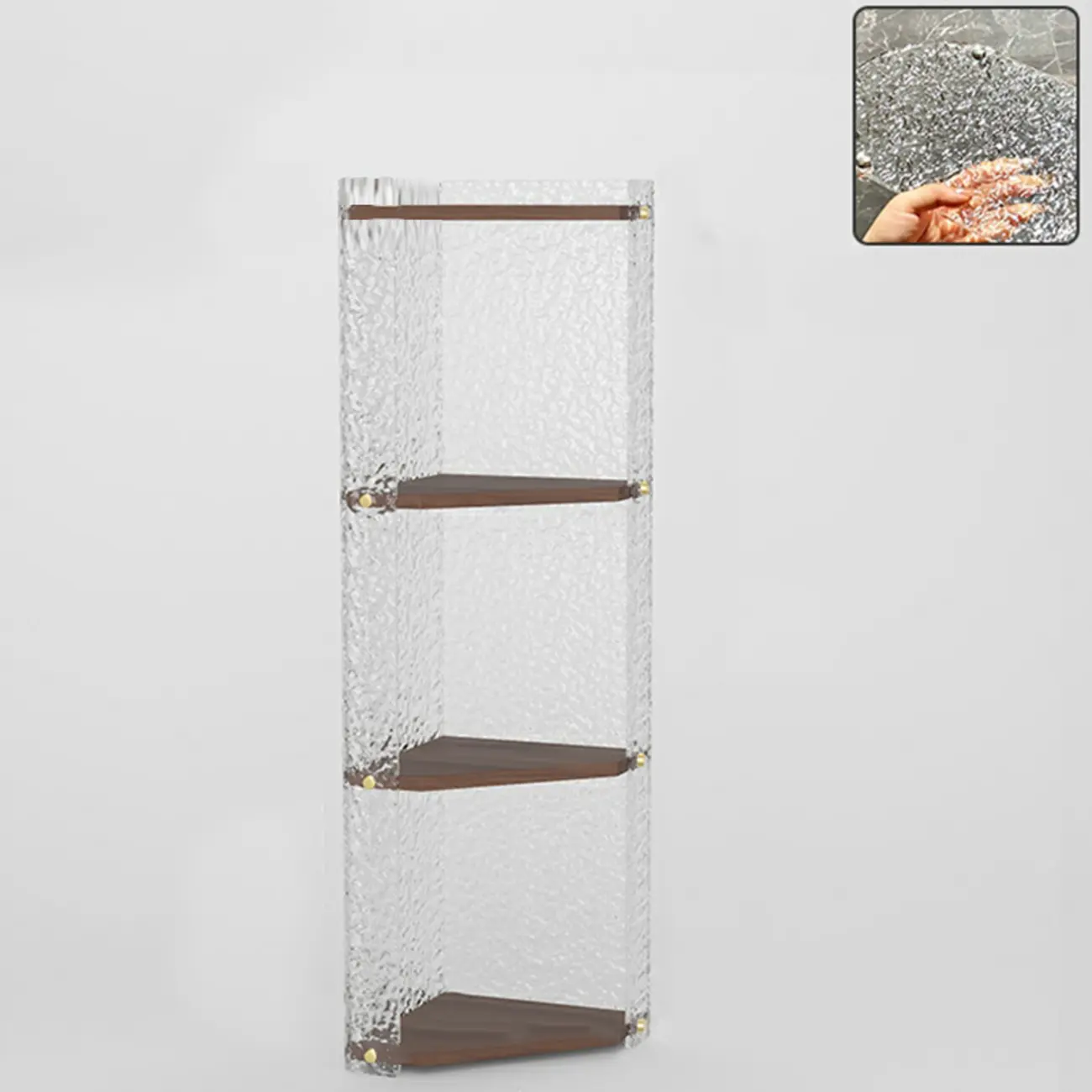 Modern Acrylic Natural Wood Open Shelves Corner Cabinet Image - 7 | homeyfad