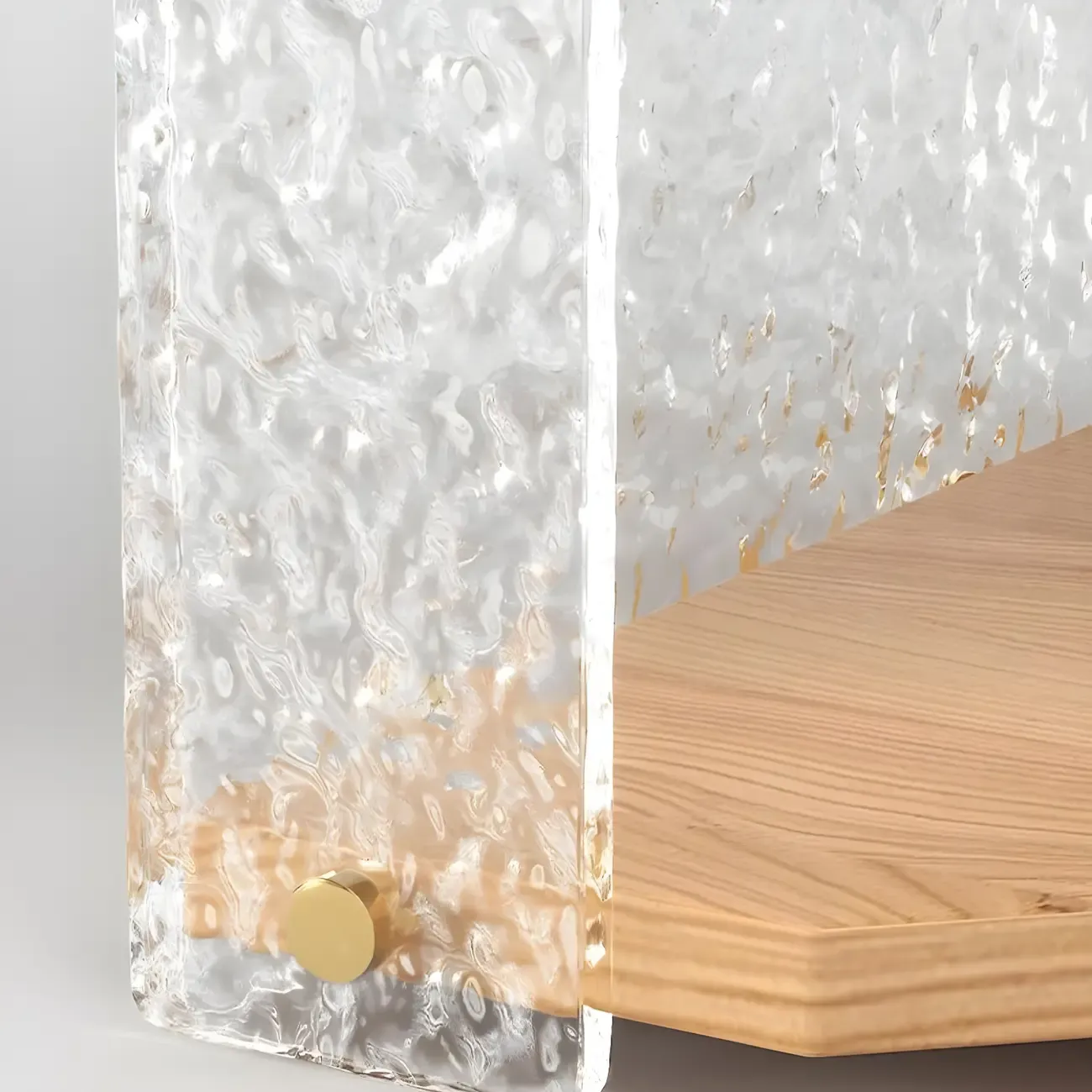 Modern Acrylic Natural Wood Open Shelves Corner Cabinet Image - 8