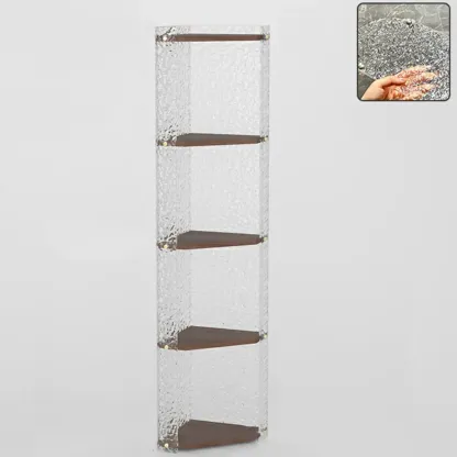 Modern Acrylic Natural Wood Open Shelves Corner Cabinet Image - 9