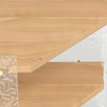 Modern Acrylic Natural Wood Open Shelves Corner Cabinet Image - 11