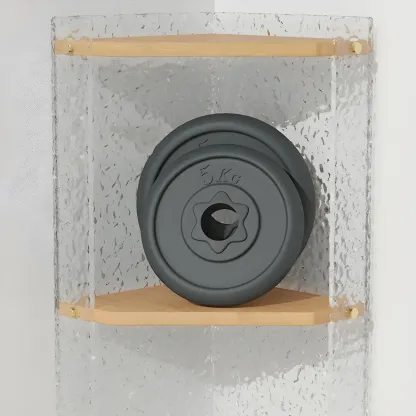 Modern Acrylic Natural Wood Open Shelves Corner Cabinet Image - 13