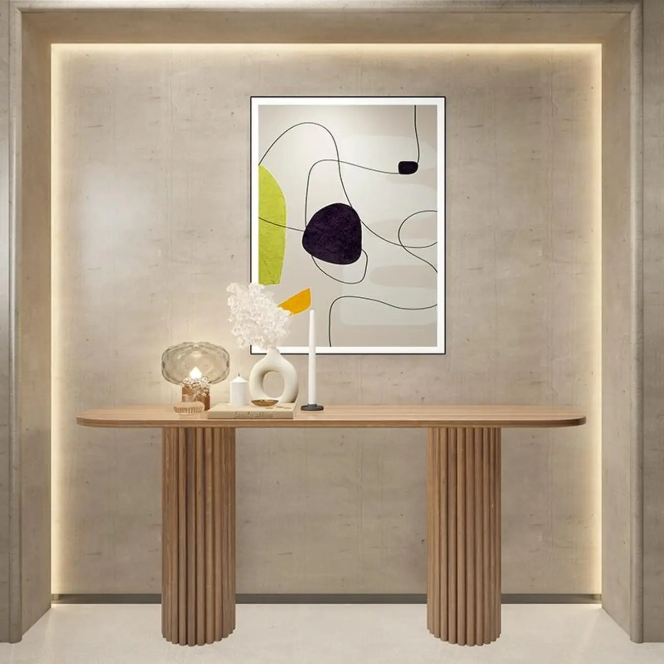 Natural Oval Wooden Double Pedestal Console Table Image - 1 | homeyfad