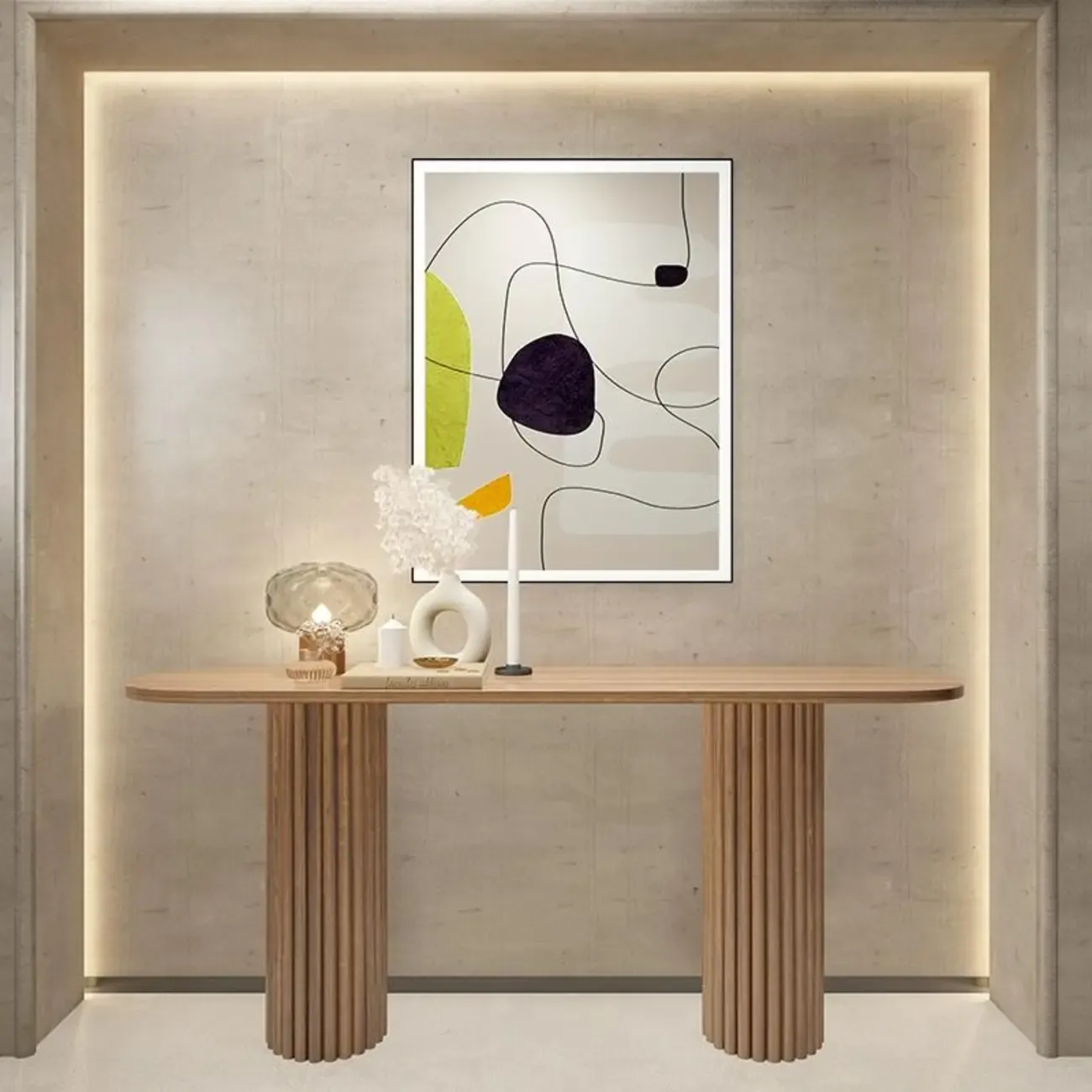 Natural Oval Wooden Double Pedestal Console Table Image - 1