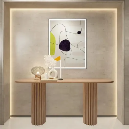 Natural Oval Wooden Double Pedestal Console Table Image - 1