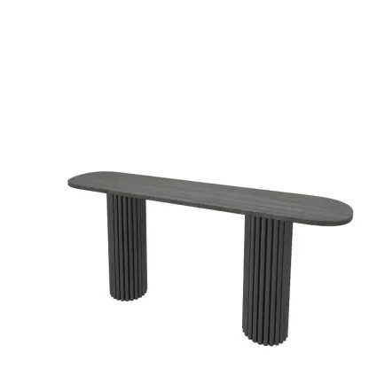 Natural Oval Wooden Double Pedestal Console Table Image - 5