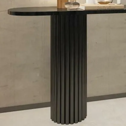 Natural Oval Wooden Double Pedestal Console Table Image - 6