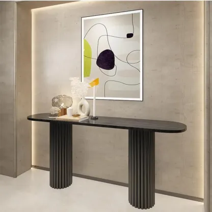 Natural Oval Wooden Double Pedestal Console Table Image - 7