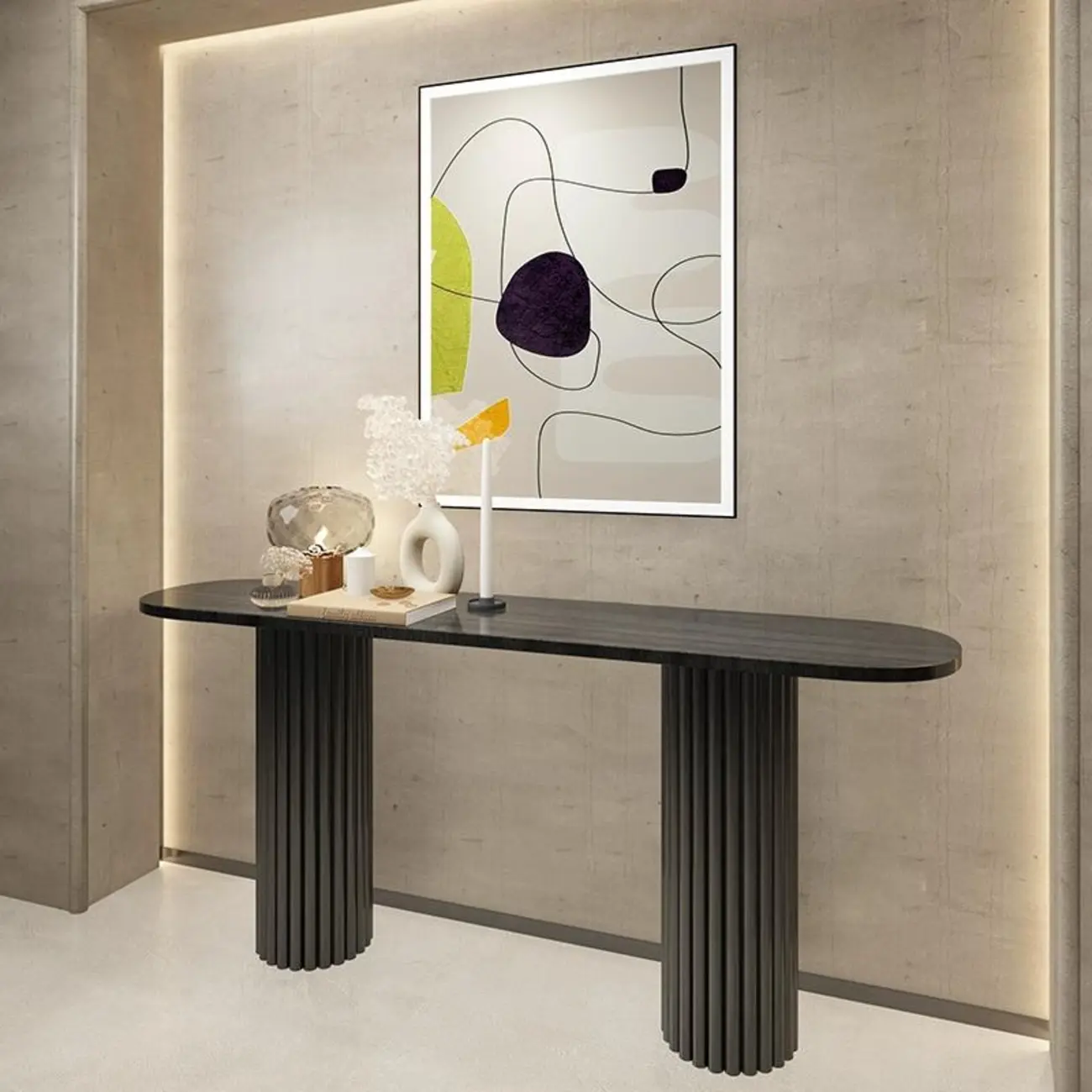 Natural Oval Wooden Double Pedestal Console Table Image - 8 | homeyfad