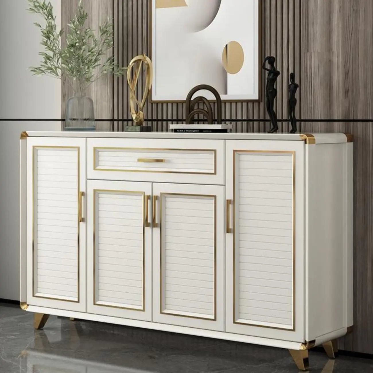 Glam White Metal Shoe Storage Cabinet with Drawer Image - 1 | homeyfad
