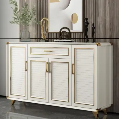 Glam White Metal Shoe Storage Cabinet with Drawer Image - 1