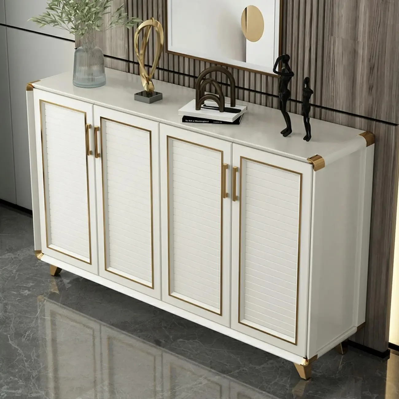 Glam White Metal Shoe Storage Cabinet with Drawer Image - 3