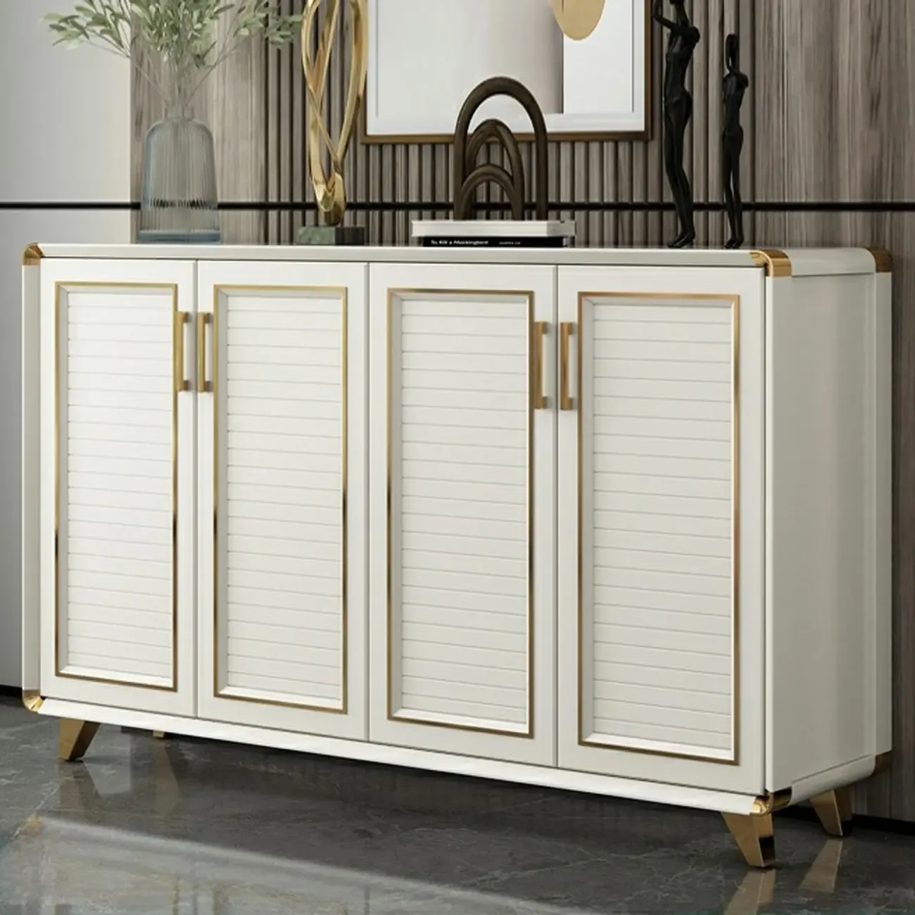 Glam White Metal Shoe Storage Cabinet with Drawer Image - 5