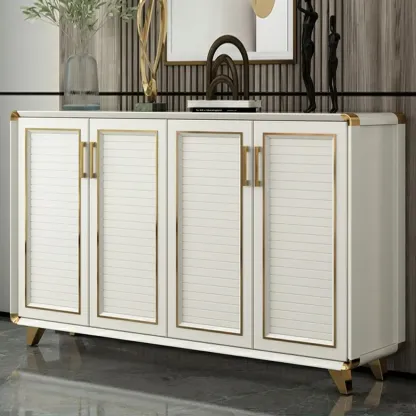 Glam White Metal Shoe Storage Cabinet with Drawer Image - 5