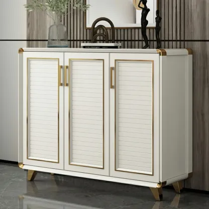 Glam White Metal Shoe Storage Cabinet with Drawer Image - 6