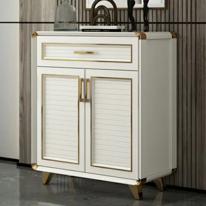 Glam White Metal Shoe Storage Cabinet with Drawer Image - 8