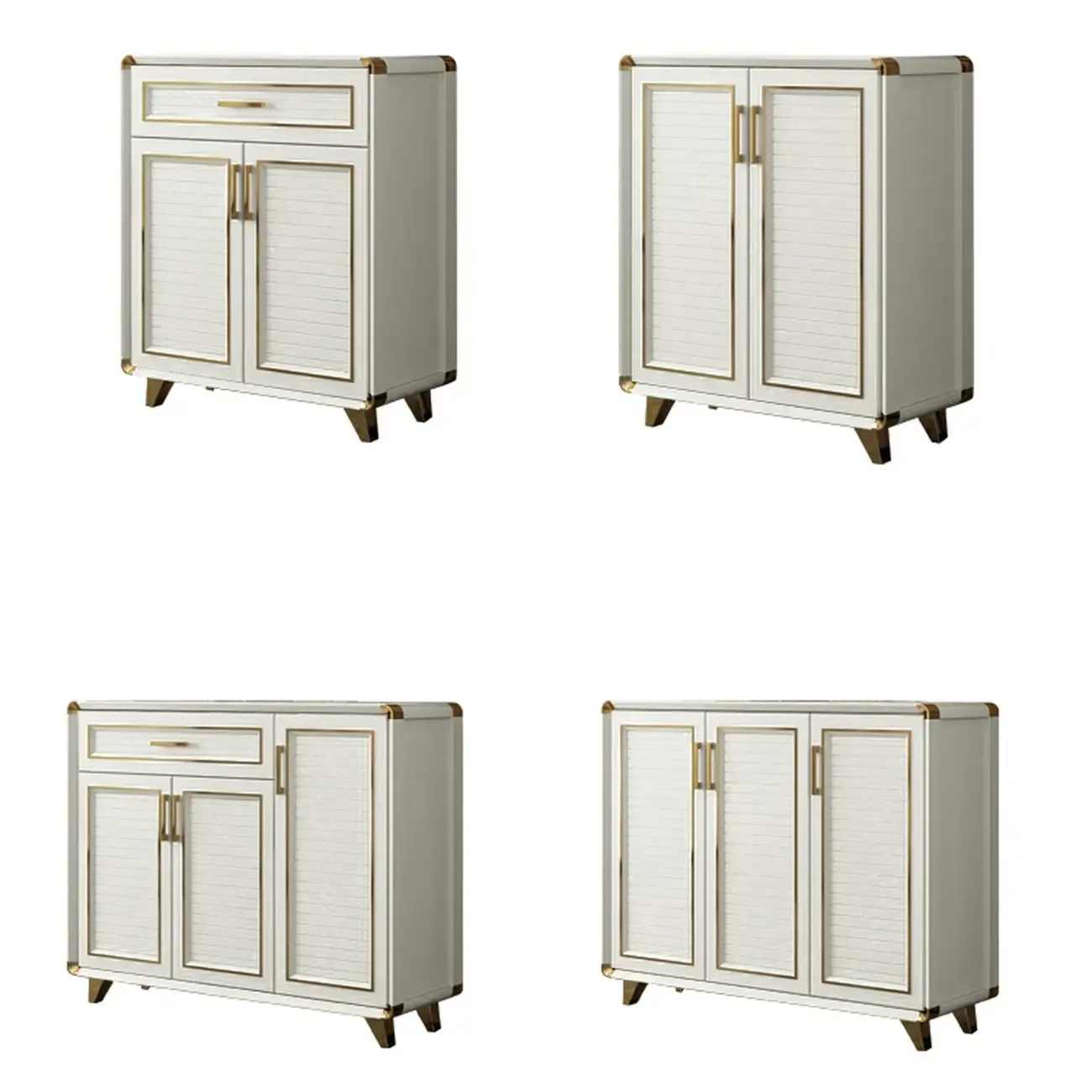 Glam White Metal Shoe Storage Cabinet with Drawer Image - 10