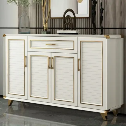 Glam White Metal Shoe Storage Cabinet with Drawer Image - 11