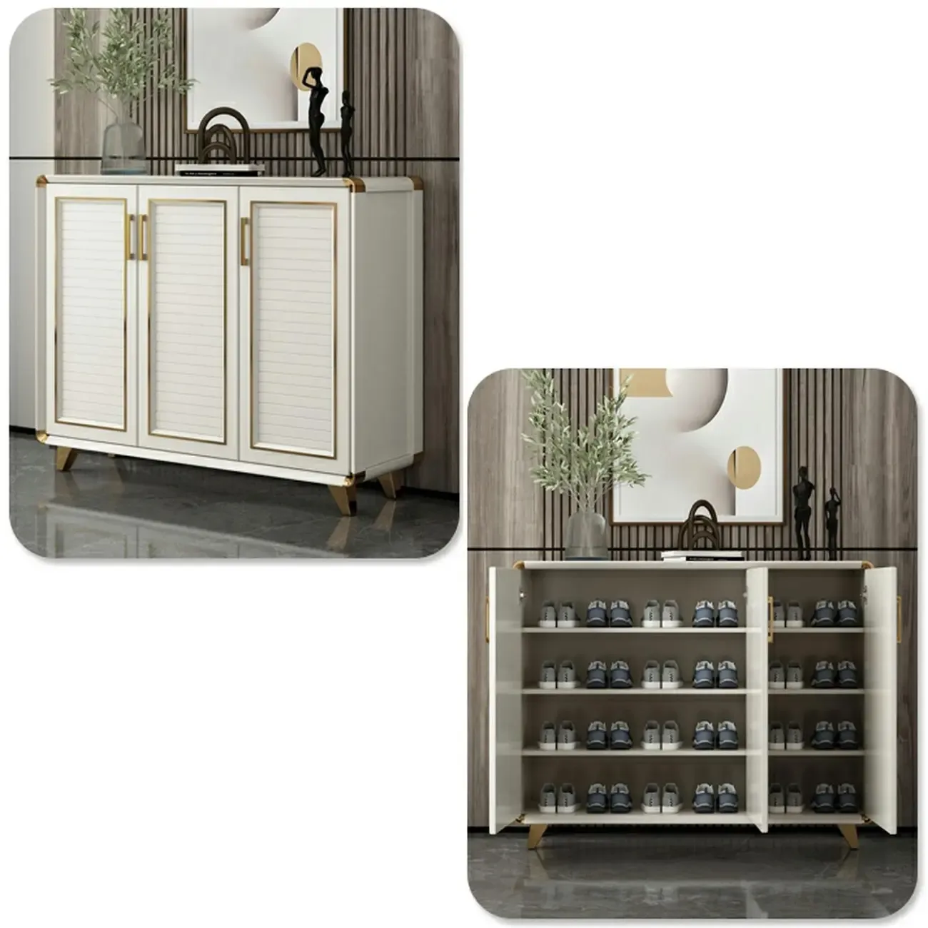Glam White Metal Shoe Storage Cabinet with Drawer Image - 19