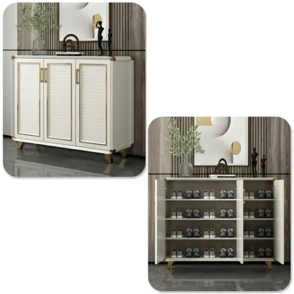 Glam White Metal Shoe Storage Cabinet with Drawer Image - 19