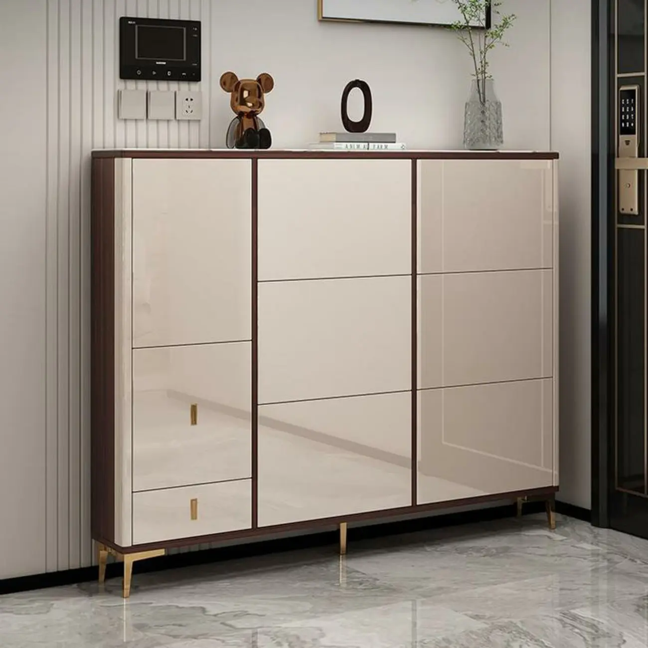 Rectangular Wood Entryway Beige Shoe Storage Cabinet Image - 1 | homeyfad