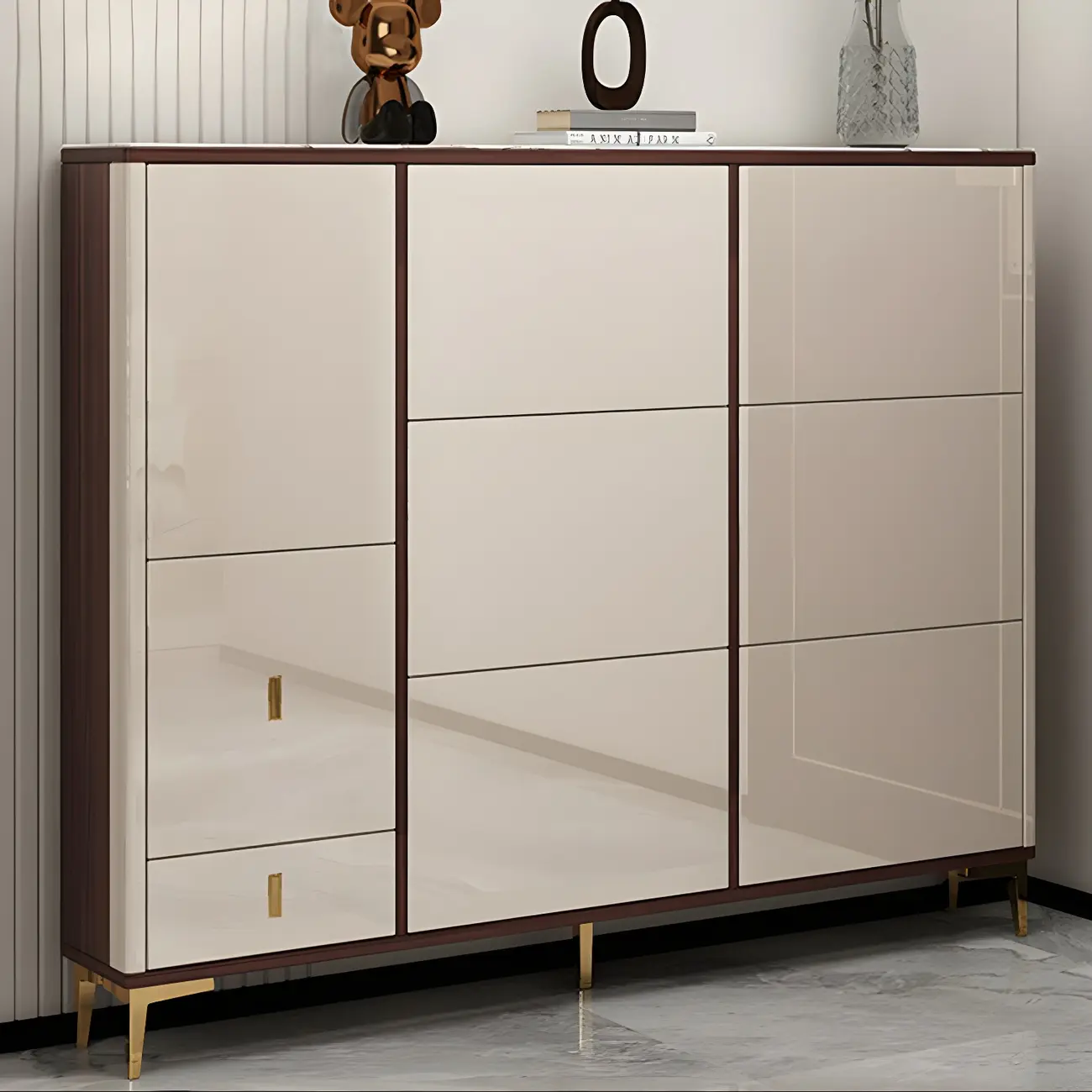 Rectangular Wood Entryway Beige Shoe Storage Cabinet Image - 2 | homeyfad