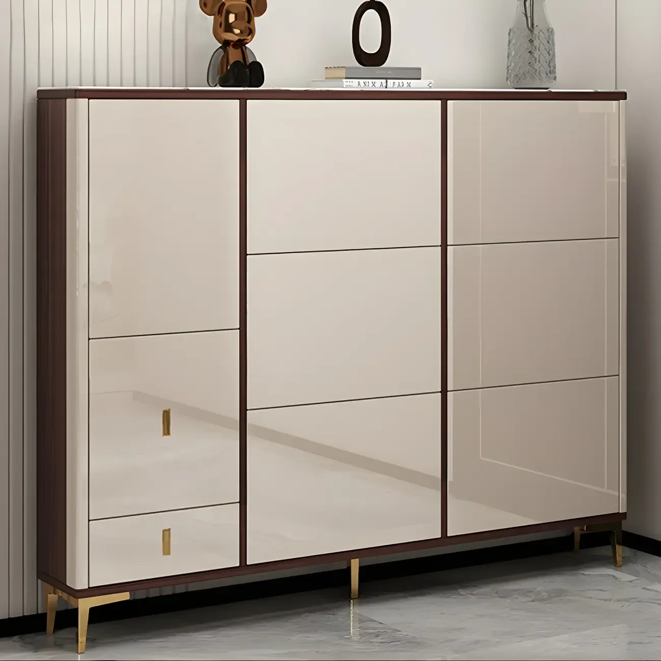 Rectangular Wood Entryway Beige Shoe Storage Cabinet Image - 2