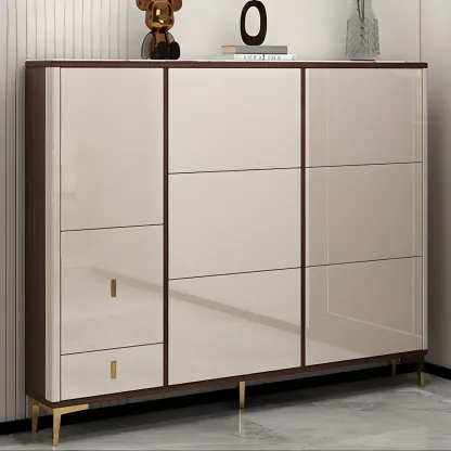 Rectangular Wood Entryway Beige Shoe Storage Cabinet Image - 2