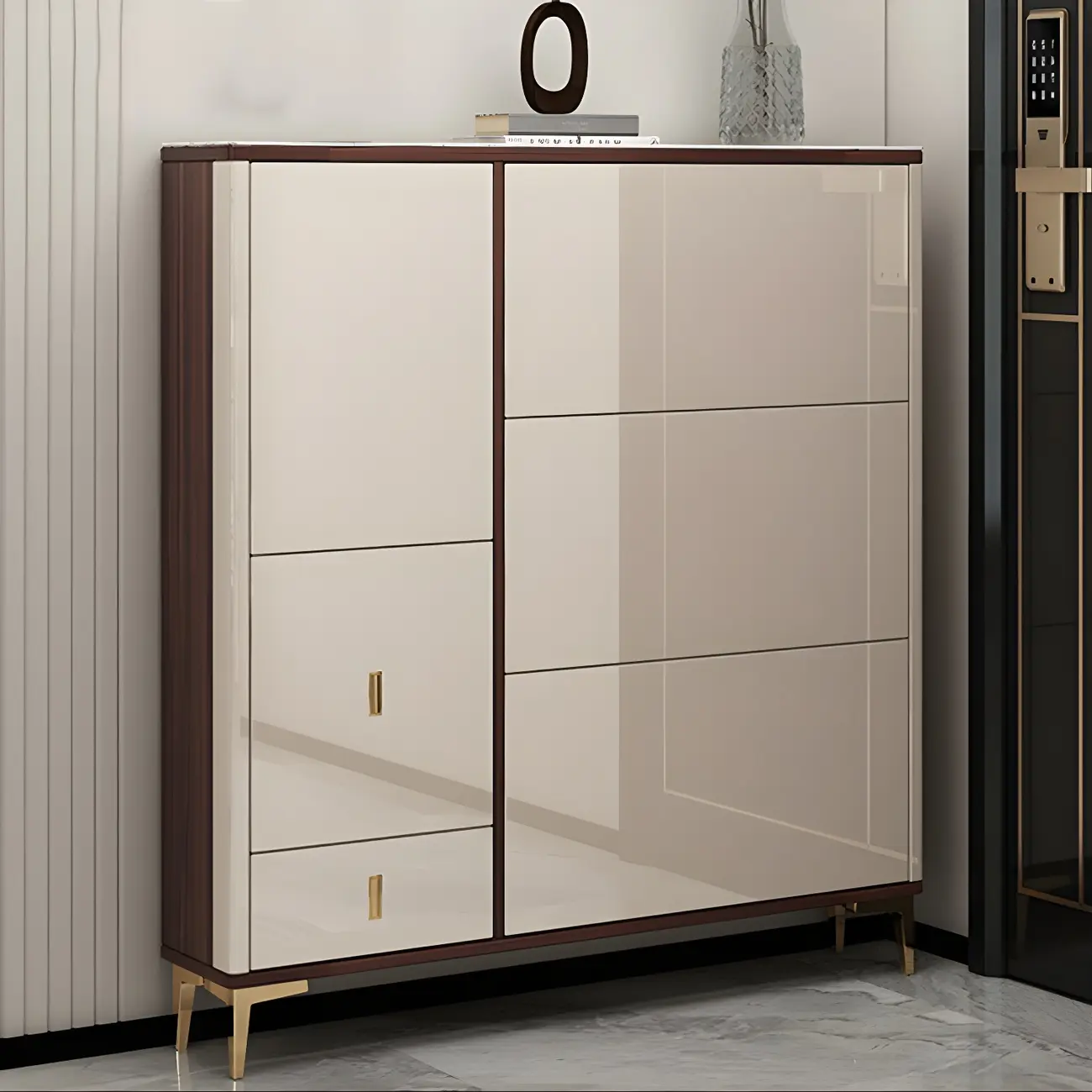 Rectangular Wood Entryway Beige Shoe Storage Cabinet Image - 3 | homeyfad