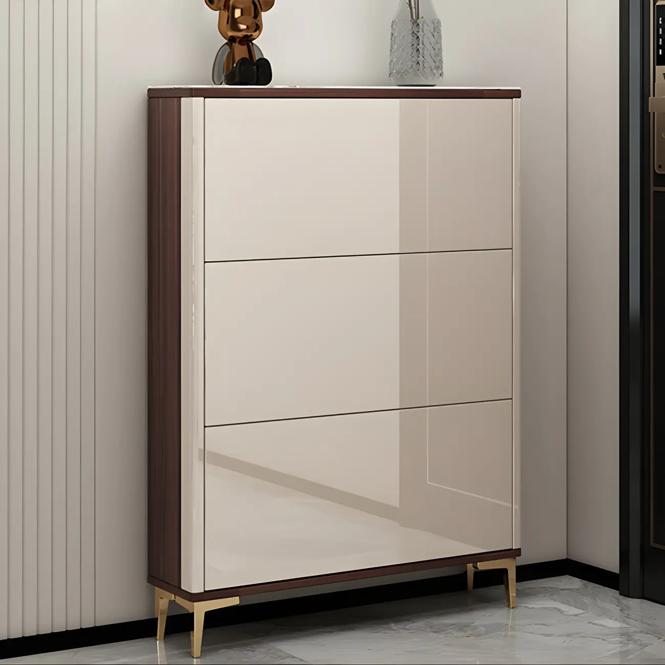 Rectangular Wood Entryway Beige Shoe Storage Cabinet Image - 5 | homeyfad